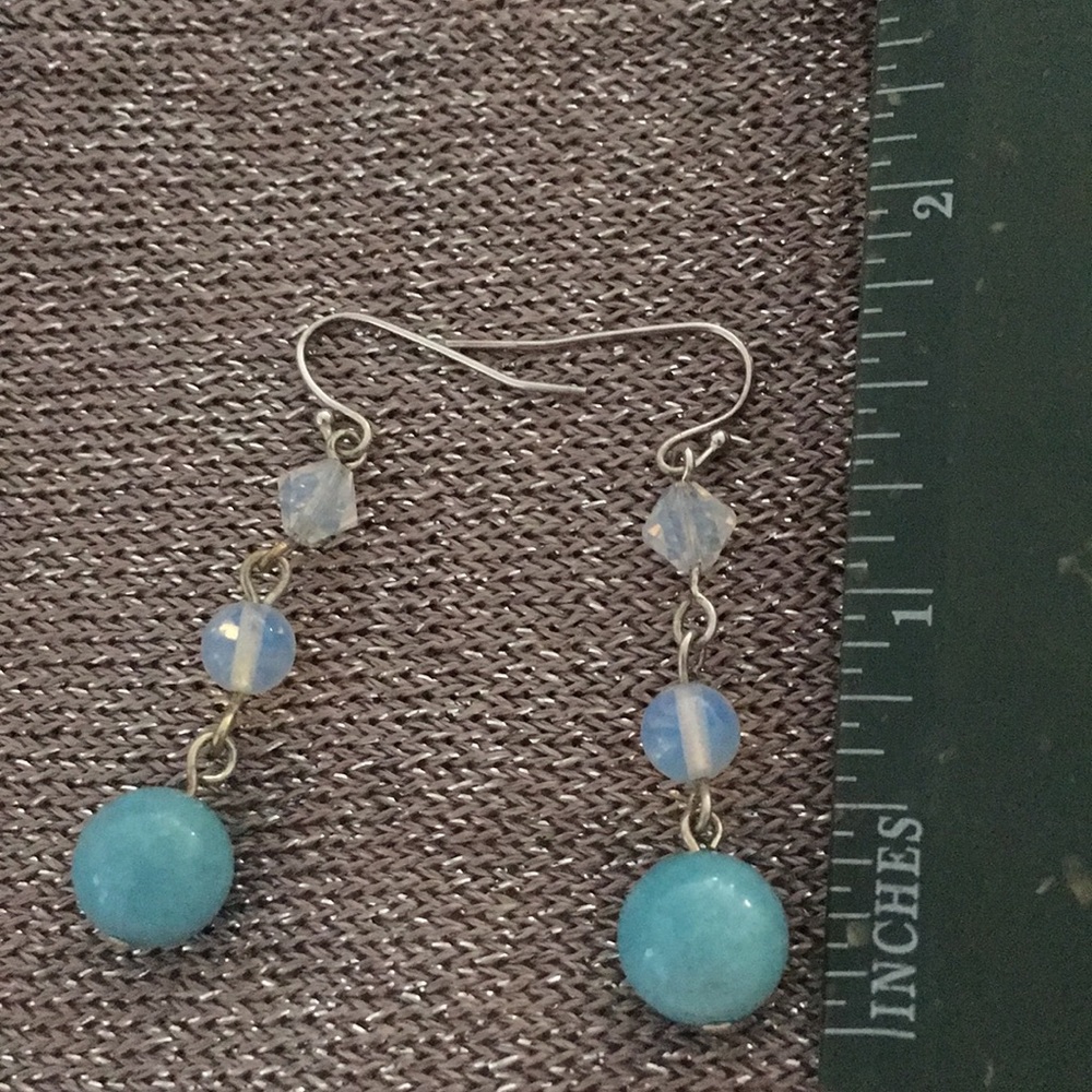 Aquamarine beads earrings with Swarovski crystals. - Picture 3 of 4